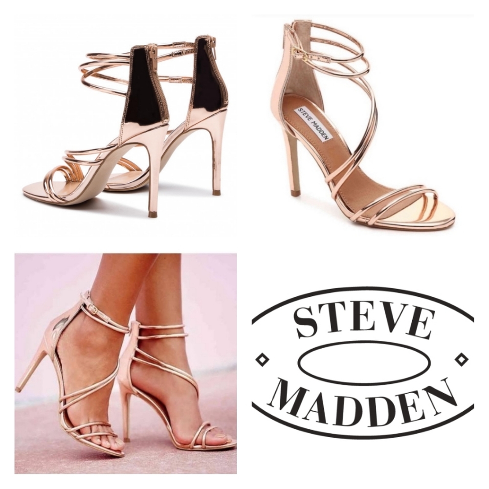 STEVE MADDEN Rose Gold Satire Strappy Stilettos